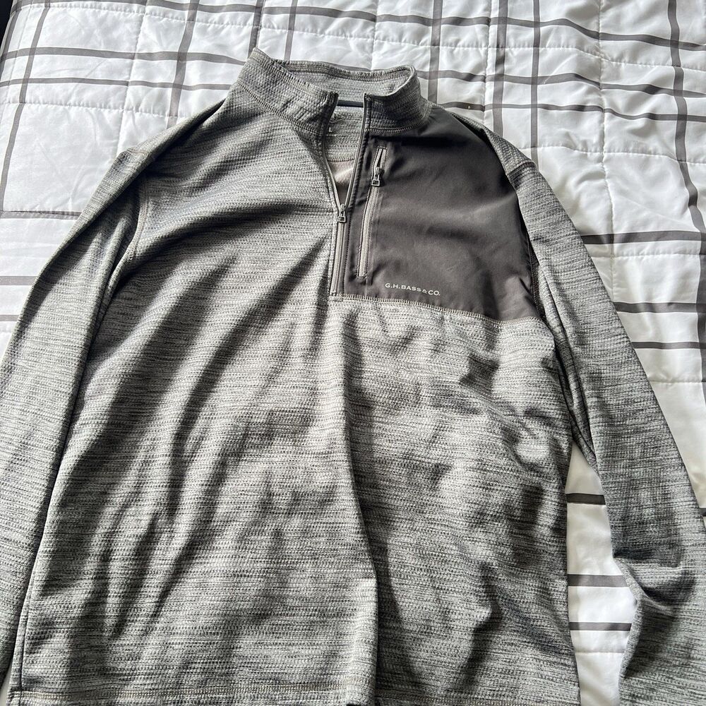 G.H.Bass Grey Longsleeve Lightweight Pullover‎ Front Pocket Sz L